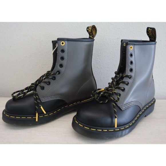 Dr. Martens LA004 Men's 6 Women's 7 Gray/Black 8-Eyelet Smooth Leather Boots - Picture 1 of 10